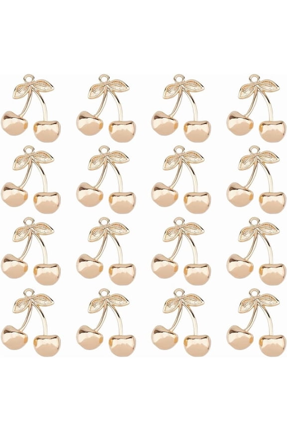16Pcs Metal Fruit Charms 18K Gold Plated Cute Fruit Charm 3D Imitation Cherry Charms Gold Cherry Charm