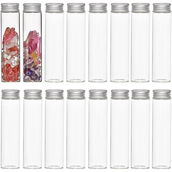 16Pcs Mini Jars Mini Glass Vials 80ml Transparency Glass Bottles with Aluminum Lids Tiny Glass Jars Clear Glass Vial Tube Glass Bead Bottles for DIY