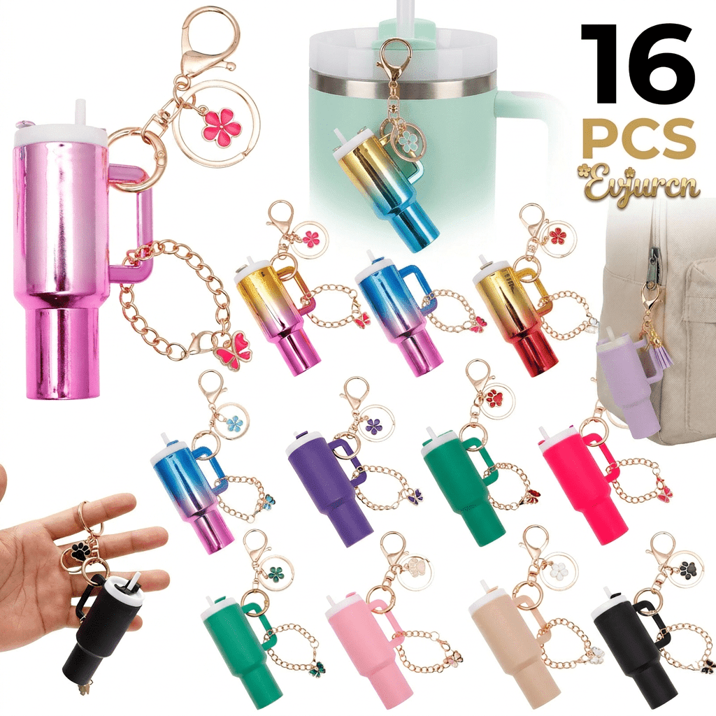 16 Pack Mini Tumbler Keychain, Cute Mini Cup Keychain & Lipstick Holder – Charms for Women & Girls, for Backpack, Bag & Handbag