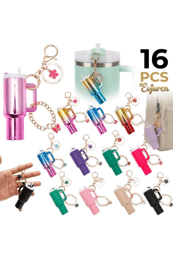 16 Pack Mini Tumbler Keychain, Cute Mini Cup Keychain & Lipstick Holder – Charms for Women & Girls, for Backpack, Bag & Handbag