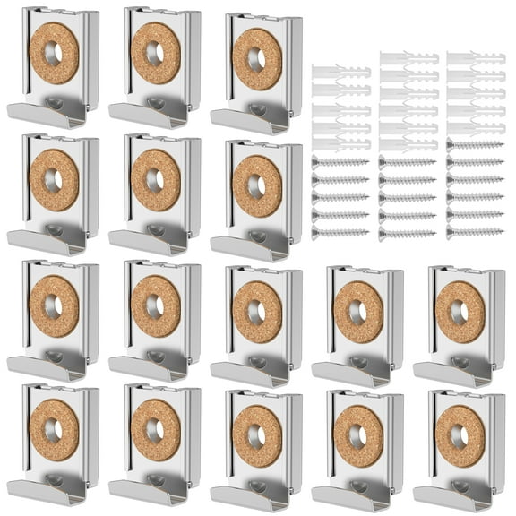16Pcs Mirror Holder Stainless Steel Mirror Clip Heavy Duty Mirror Hanger Easy to Install Mirror Hanger Clips with Plugs and Screws for Frameless Display Mounting Wall Tile