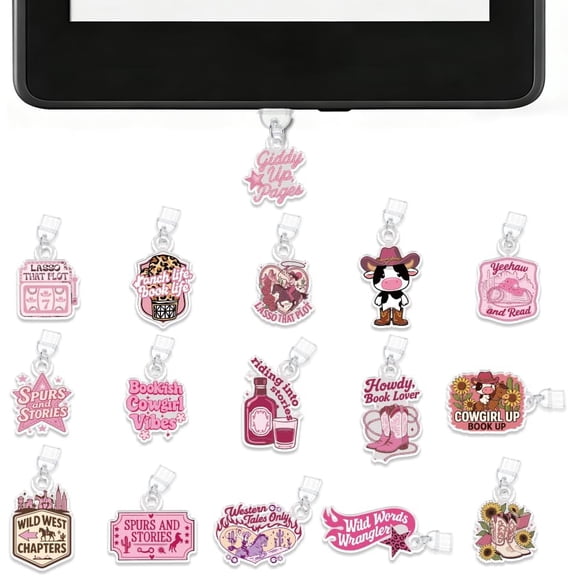 16Pcs Mixed Styles Dust Plug Charm Acrylic Dust Plug Covers C for E Reader Dustproof Plug with Pendants DIY