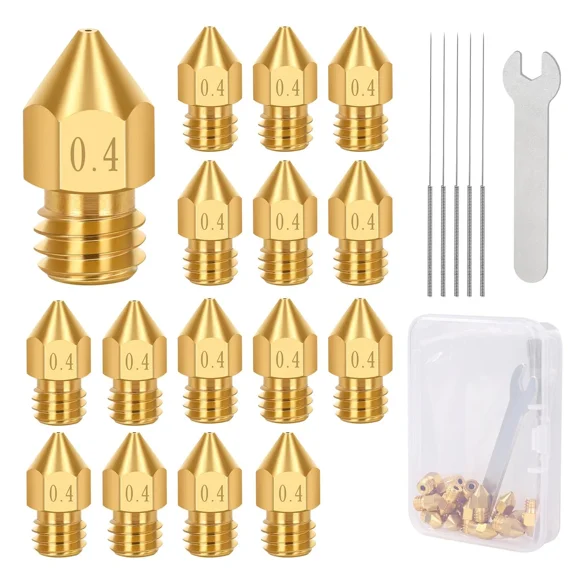 16Pcs Mk8 0.4Mm Brass 3D Printer Nozzles Kit, High-Temp Resistant Hotend Nozzles