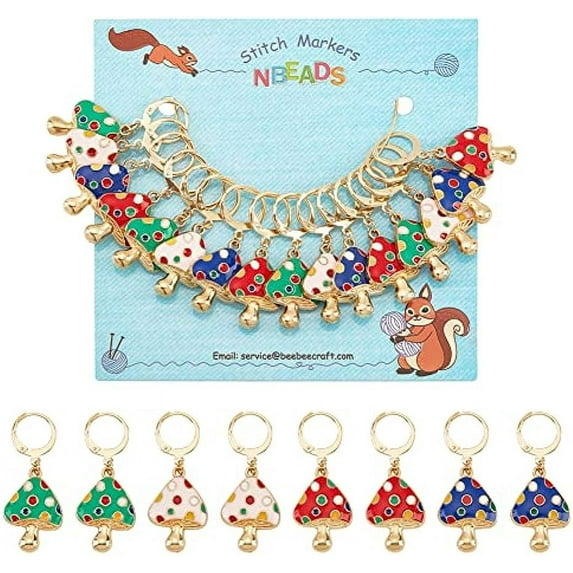 16Pcs Mushroom Stitch Markers, Alloy Enamel Crochet Stitch Marker Charms Locking Stitch Marker with 304 Stainless Steel Clasp for Crochet Weaving Sewing Accessories Jewelry Making