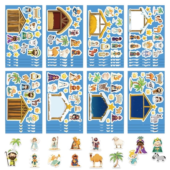 16Pcs Nativity Scene Stickers Cartoon Stickers Funny Christmas Decals for Home Classroom Nursery Party Decorations