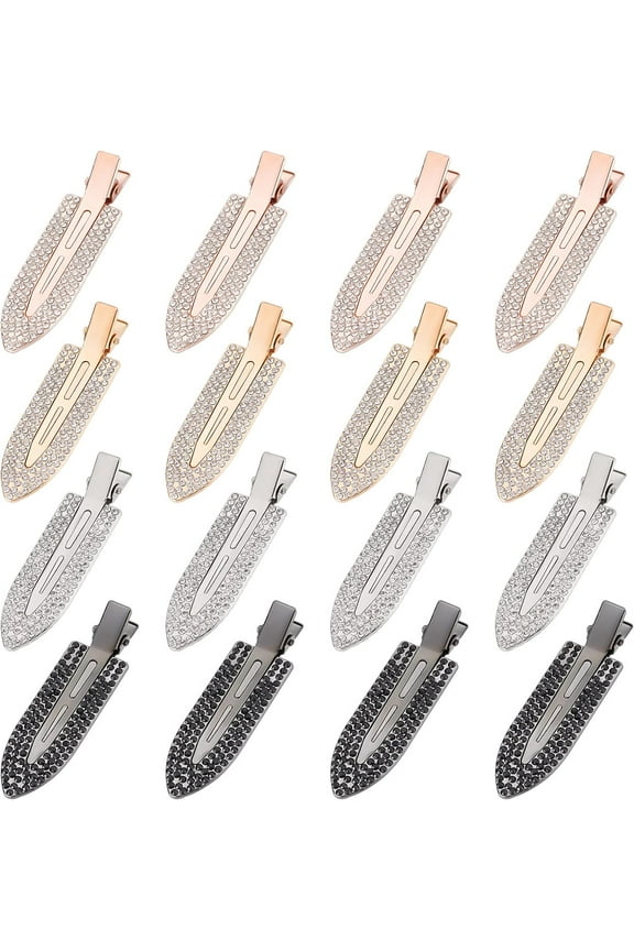 16Pcs No Bend Hair Clips Rhinestone No Crease Flat Styling Bling Bangs Hairpins Ceaseless Duckbill Seamless Barrette Hairstyle Tool
