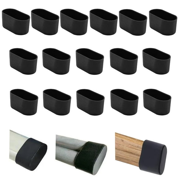16Pcs Oval 15x22mm Silicone Chair Leg Floor Protector, Black Chair Leg Caps, Furniture Foot Protectors, Stool Leg caps to Prevent Hardwood Floor Scratches and Reduce Noise