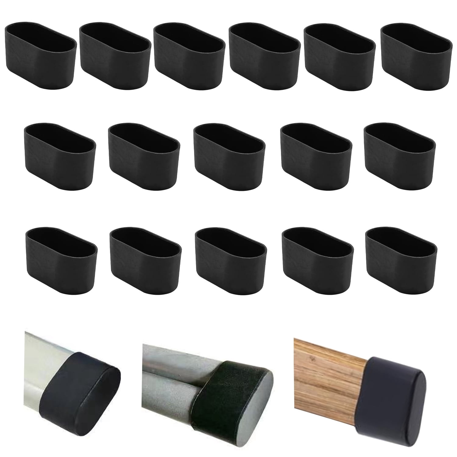 16Pcs Oval 20x40mm Silicone Chair Leg Floor Protector, Black Chair Leg ...