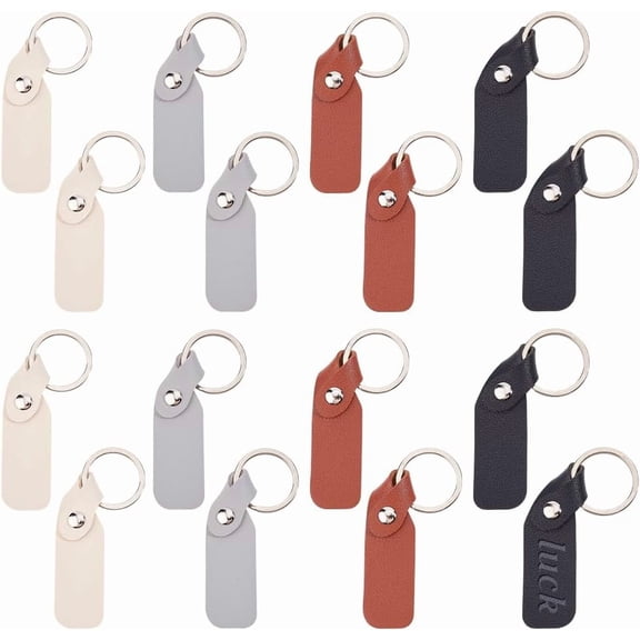 16Pcs PU Leather Keychain Blank Rectangle Keychain 4 Colors with Iron Key Rings