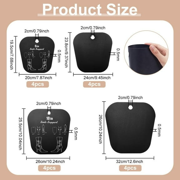 16Pcs PVC Boot Shaper Form Inserts 4 Styles Black Trapezoid Boots Tall Support for Women and Men Hole: 0.8inch