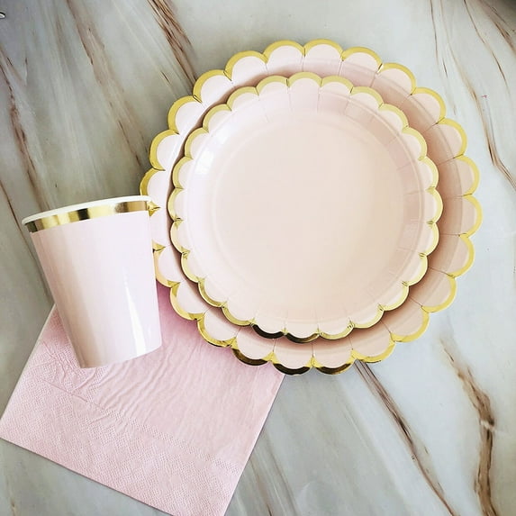 Greenadscape Round Pink Paper Plates For Family Gathering 16Pcs 9In