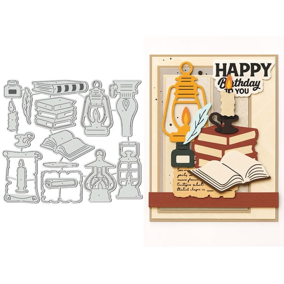 16Pcs Paraffin Lamp Metal Cutting Dies Letter Paper Die Cut Embossing Stencils for Card Making DIY Scrapbooking Photo Album Journal Decoration Crafts