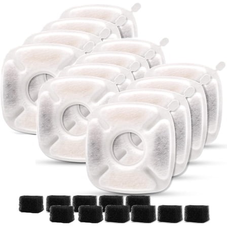DENZUS Pet Fountain Filters Replacement, Compatible with 95Oz/2.8L Dog & Cat Water Fountain(12 Carbon Filters 12 Sponge)