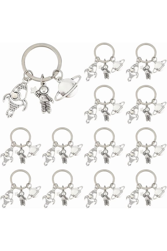 16Pcs Planet Astronaut Keychain Alloy Spaceman Rocket Charms Pendants Keyring Space Theme Accessories with Keyring Astronaut Space Party Favors for Backpack Bag Purse Gifts