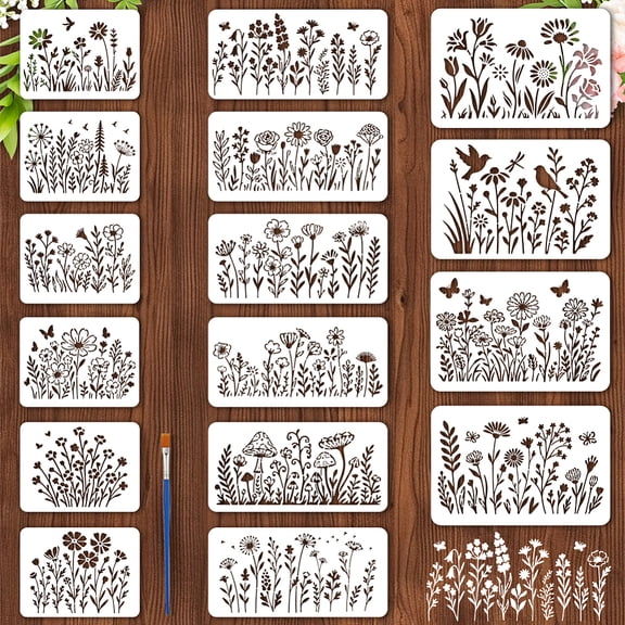 16Pcs Plants Theme PET Plastic Drawing Painting Stencils Templates Mixed Shapes 200~300x150~200mm