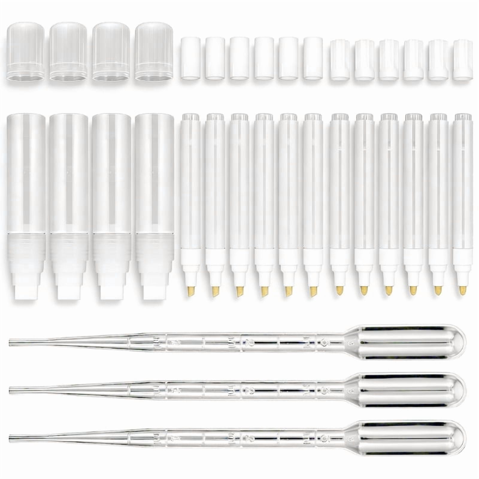 16Pcs Plastic Empty Marker Pen With 3 Droppers Refillable Empty Acrylic Paint Pen For Painting Doodling Handmade Craft