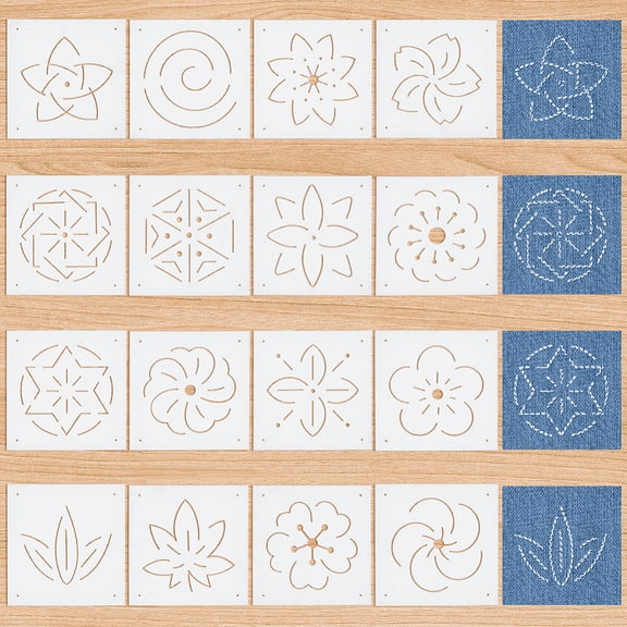 16Pcs Plastic Sashiko Stencil 5x5inch Flower Patterns Embroidery Tool Drawing Line Template for Hand Quilting and Embroidery 0.3mm Thick for making