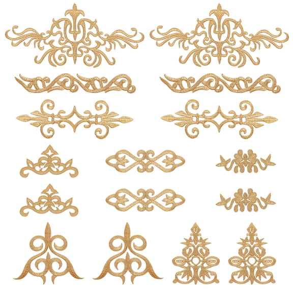 16Pcs Polyester Computerized Embroidery Iron on/Sew on Patches Ethnic Style Metallic Thread Embroidery Appliques with Adhesive Back Floral Pattern