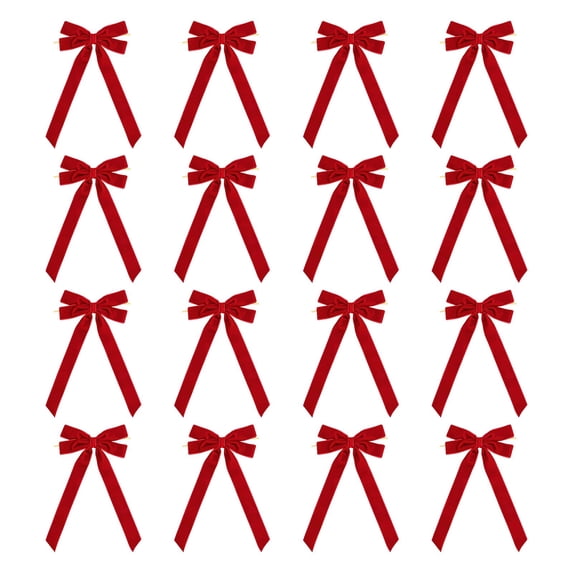 16Pcs Pre‑Tied Velvet Christmas Bows, Xmas Ribbon Ornaments with Twist Ties for Tree, Wreath, Gift Wrap & Holiday Decoration