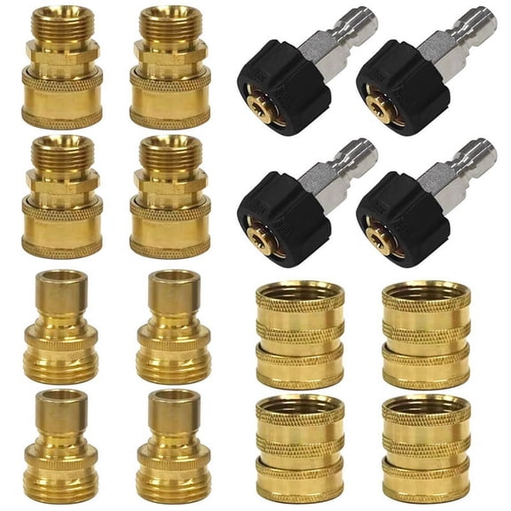 16Pcs Pressure Washer Adapter Set, Quick Disconnect Kit, M22 Swivel to 3/8 Inch Quick Connect, 3/4 Inch to Quick Release,gold