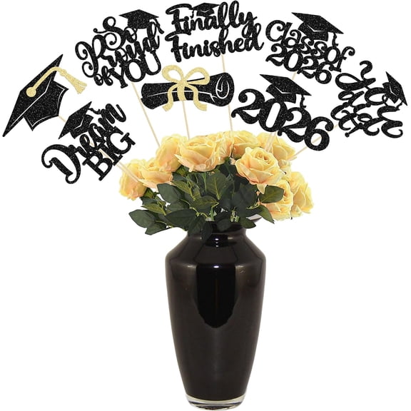 16Pcs Prom 2026 Centerpiece Sticks Class of 2026 Table Flower Centerpieces Sticks Congrats Grad Party Decorations for 2026 Graduation College Prom Party Supplies Black