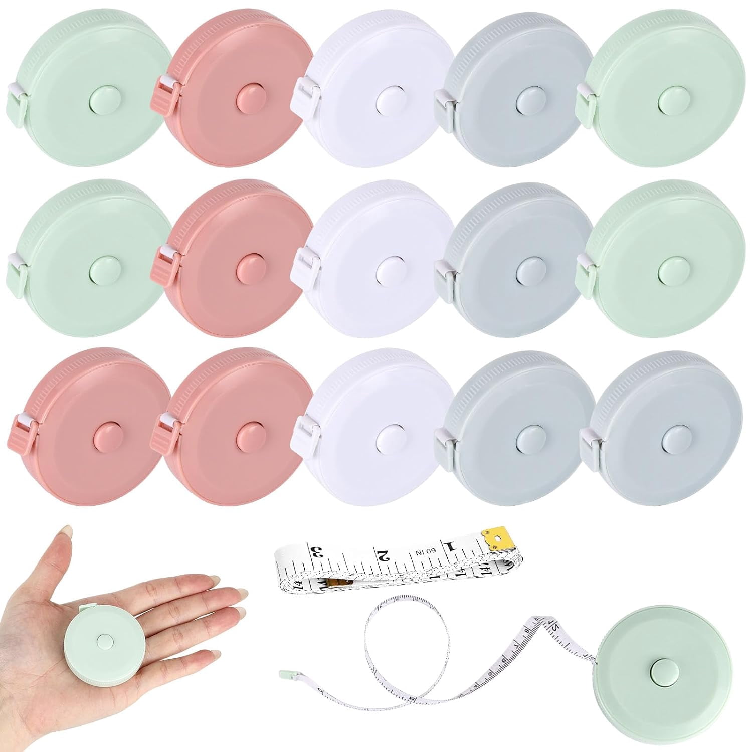 16Pcs Retractable Measuring Tapes Set, Body Fabric Sewing Measures Tape, 60 Inch, 1.5 Meter Waist Scales Rulers
