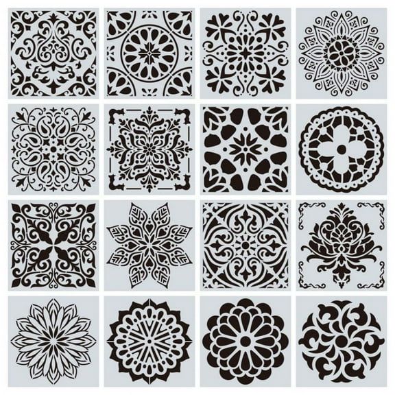 16Pcs Reusable Stencil Cut Painting Template Wall Tile Paint Stencils Set