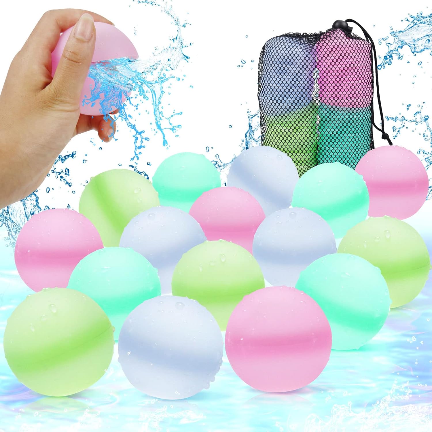 Reusable Water Balloons 12-Pack - Self-Sealing Silicone Refillable Water Bombs For Kids & Summer Outdoor Play