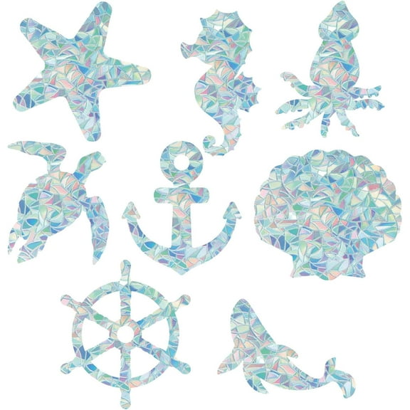 16Pcs Sea Animal Large Window Clings 8 Styles Rainbow Glass 3D Sun Catcher Stickers Theme Anti-Collision Alert Decals Glass Sticker for Prevent Stop Birds Home Decor Colorful DIY