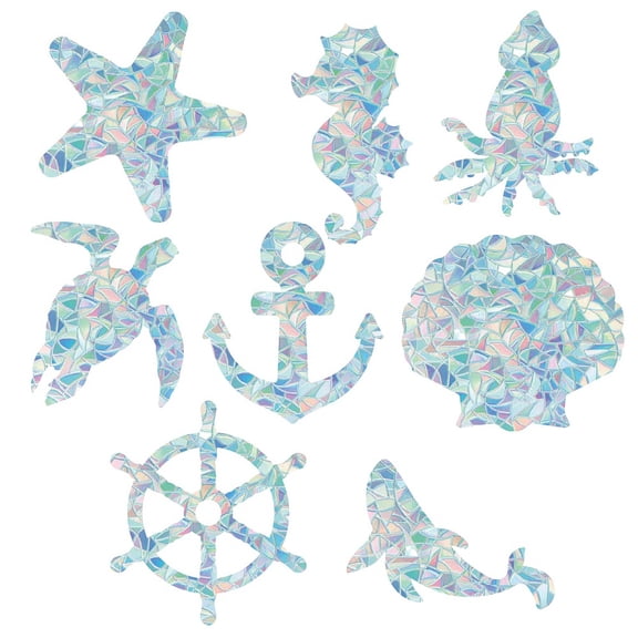 16Pcs Sea Animal Large Window Clings 8 Styles Rainbow Glass 3D Sun Catcher Stickers Turtle Starfish Ocean Theme Anti-Collision Alert Decals