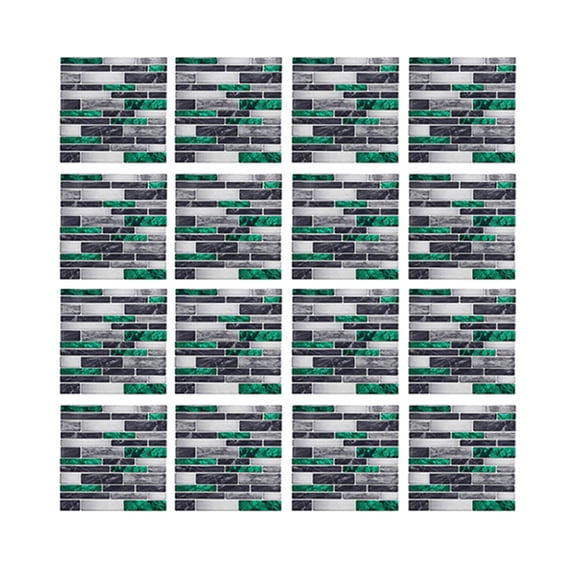 16Pcs/Set Tile Stickers Waterproof Kitchen Backsplash 8"x8" Marbling Mosaic Green Gray Wall Decals DIY Decor