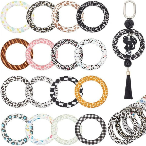 16Pcs Silicone Bead Ring Silicone Focal Beads Bulk Round Loop with 2 Holes Beadable O Rings