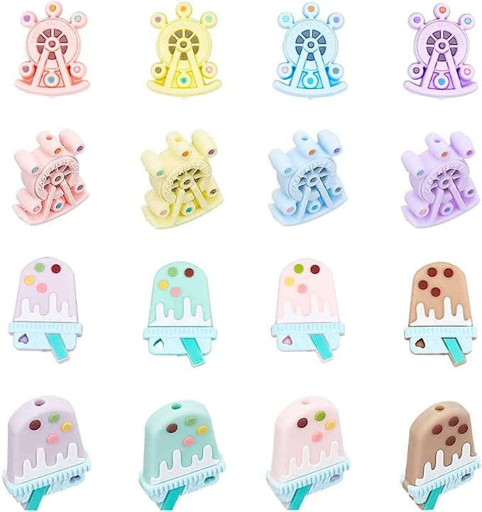 16pcs Silicone Focal Beads Bubble Tea Silicone Beads Ferris Wheel 