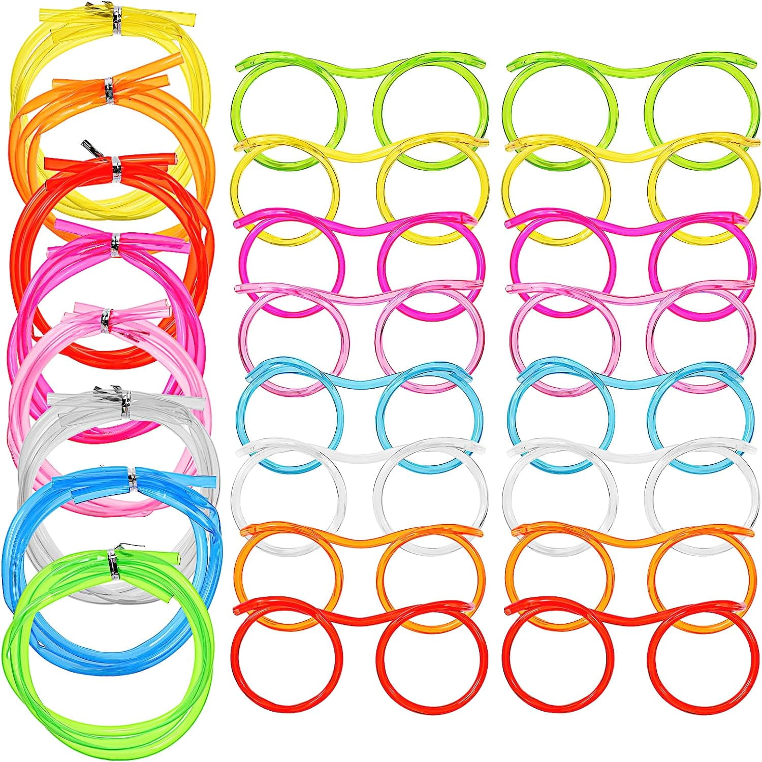 16Pcs Silly Straw Glasses,Novelty Loop Eyeglasses Straws,Plastic Crazy Fun Party Drinking Straw