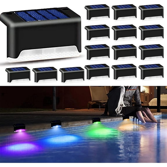 16Pcs Solar Pool Side Lights Color Changing Deck Lights Outdoor LED Step Lamp