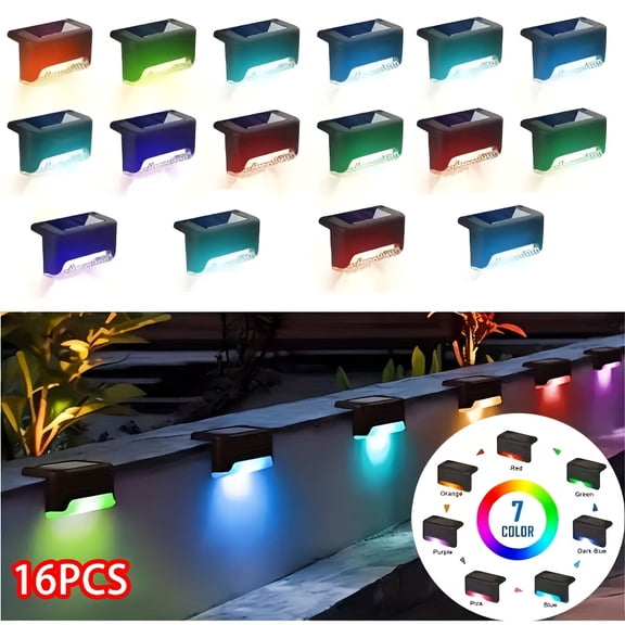 16Pcs Solar Powered Outdoor Garden LED Lights, IP55 Waterproof, Auto On Off, Landscape Lighting for Stairs, Deck, Fence, Patio, Wall, Rail Yard Decoration