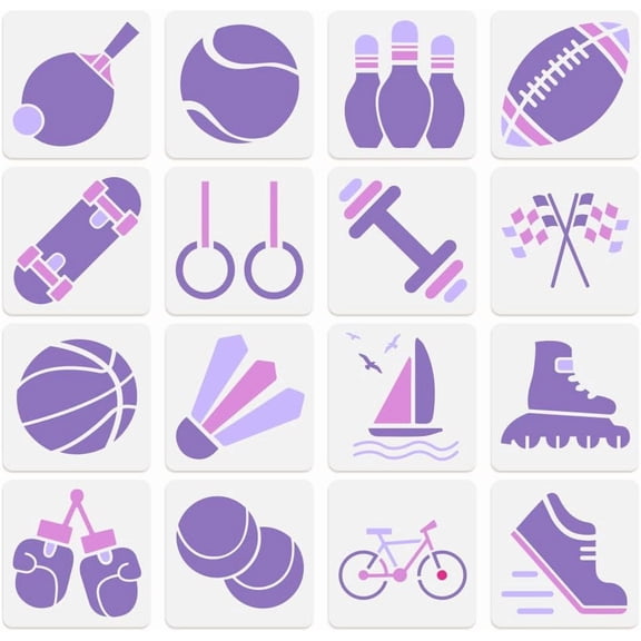 16Pcs Sports Wall Stencil Templates 5.9 x 5.9 Inch Reusable Plastic Ball Stencils