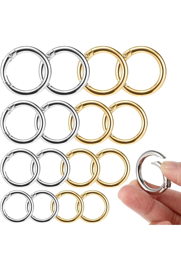 16Pcs Spring O Rings, 1 Inch Key Ring Clip Alloy Carabiner Clip for Keys, Buckle, Bags, Purses, Dog Tag Clips - Key Chain Hooks Replacement Keychains Lanyard DIY Crafts