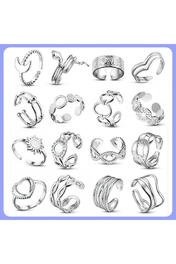 16Pcs Stackable Stainless Steel Rings for Women Chunky Silver Rings Non Tarnish Ring Open Adjustable Thumb Finger Statement Ring Set