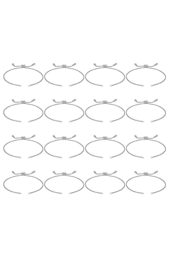 16Pcs Stainless Steel Adjustable Slider Bracelets 26cm Slider Bracelet Chain Metal Bracelet Making Chain for Women DIY Jewelry MakingDIY