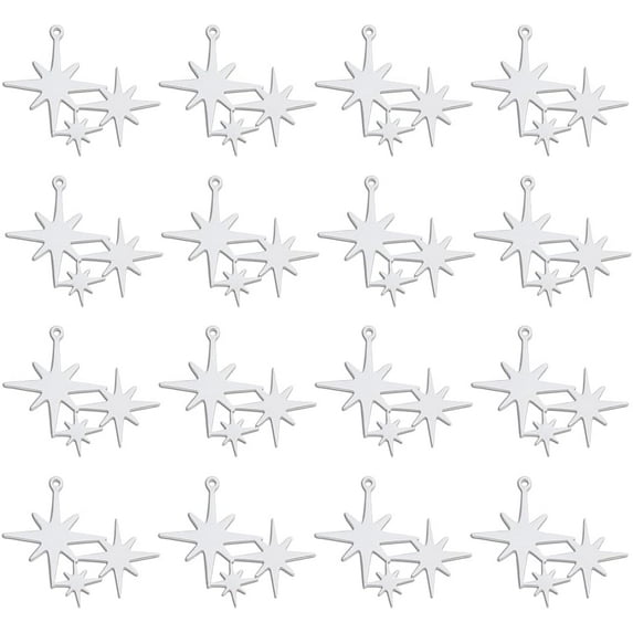 16Pcs Stainless Steel Star Charm North Star Pendants 8 Point Stars Charm Celestial Charms Metal Pendant Vintage Charms for Earring Necklace Jewelry Making Hole: 1mm grey