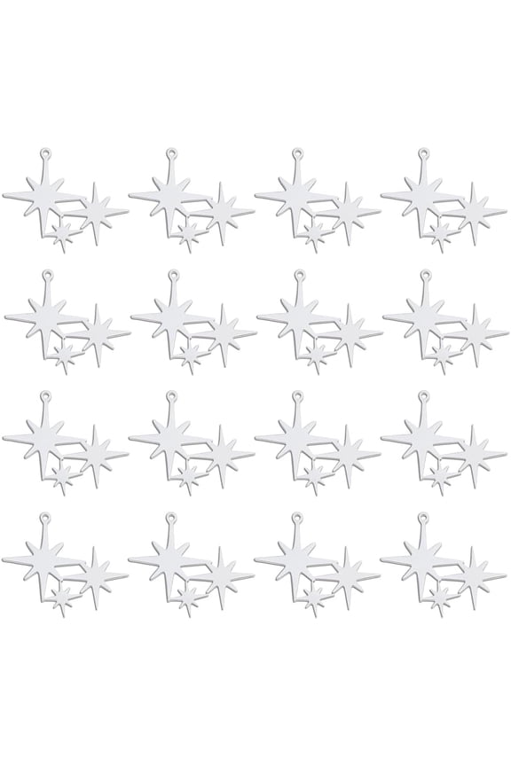 16Pcs Stainless Steel Star Charm North Star Pendants 8 Point Stars Charm Celestial Charms Metal Pendant Vintage Charms for Earring Necklace Jewelry Making Hole: 1mm grey