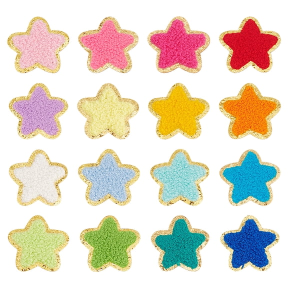 16Pcs Star Chenille Patches Embroidery Style Cloth Sew on Patches Star Golden Edges Iron On Patch Embroidered Patches Appliques Embellishments