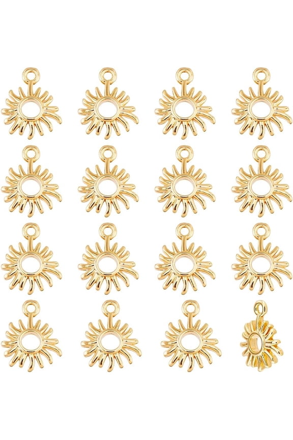 16Pcs Sun Charm Bulk Real 18K Gold Plated Sun Pendant Brass Celestial Charm 12x10x2mm Metal Vintage Charms for Earring Necklace Bracelet Jewelry Making Gray
