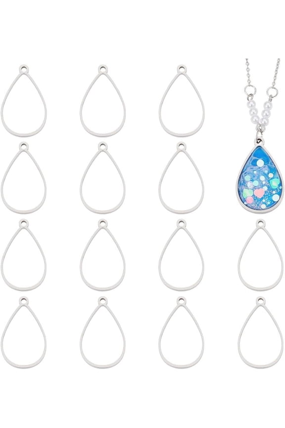 16Pcs Teardrop Open Back Bezel Pendants 304 Stainless Steel Epoxy Resin Bezel Pendants Epoxy Resin Frames Pendants DIY
