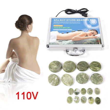 16Pcs Therapy Hot Rocks Massage Stone Heater Kit Green Jade Warmer with Heating Box