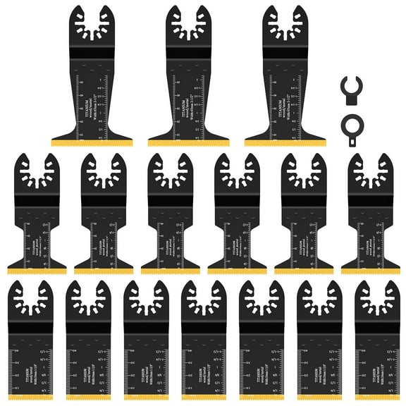 16Pcs Titanium Coated Bimetal Oscillating Tool Blade Heat Resistant Vibrating Saw Blade Widen Multi Tool Cutter Kit for Wood
