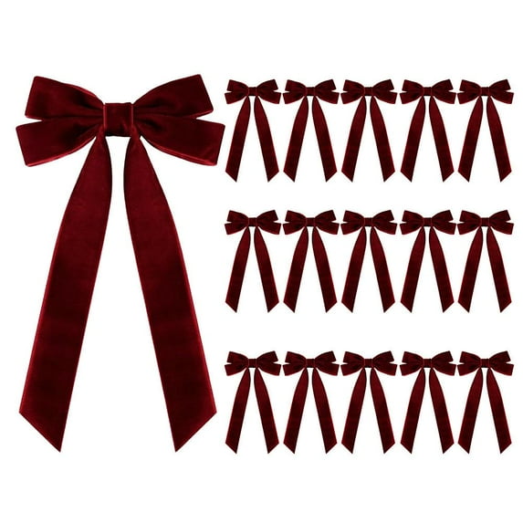 16Pcs Velvet Ribbon Bows for Christmas Tree, Vintage Ribbon Bows with Twist Tie, ChristmasBows for Staircase Garland Wreath, Christmas Tree, Holiday Indoor Outdoor Decorations
