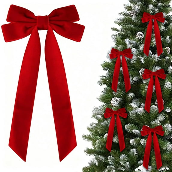 16Pcs Velvet Ribbon Bows for Christmas Tree, Vintage Rustic Small Craft Bows Ornaments for Garland Wreath Gift Wrapping Candy Bags Party DIY Decorations Red/10cm