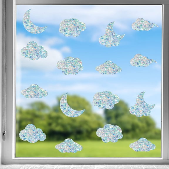 16Pcs Waterproof PVC Colored Laser Stained Window Film Static Stickers Electrostatic Window Decals Cloud 350x840mm